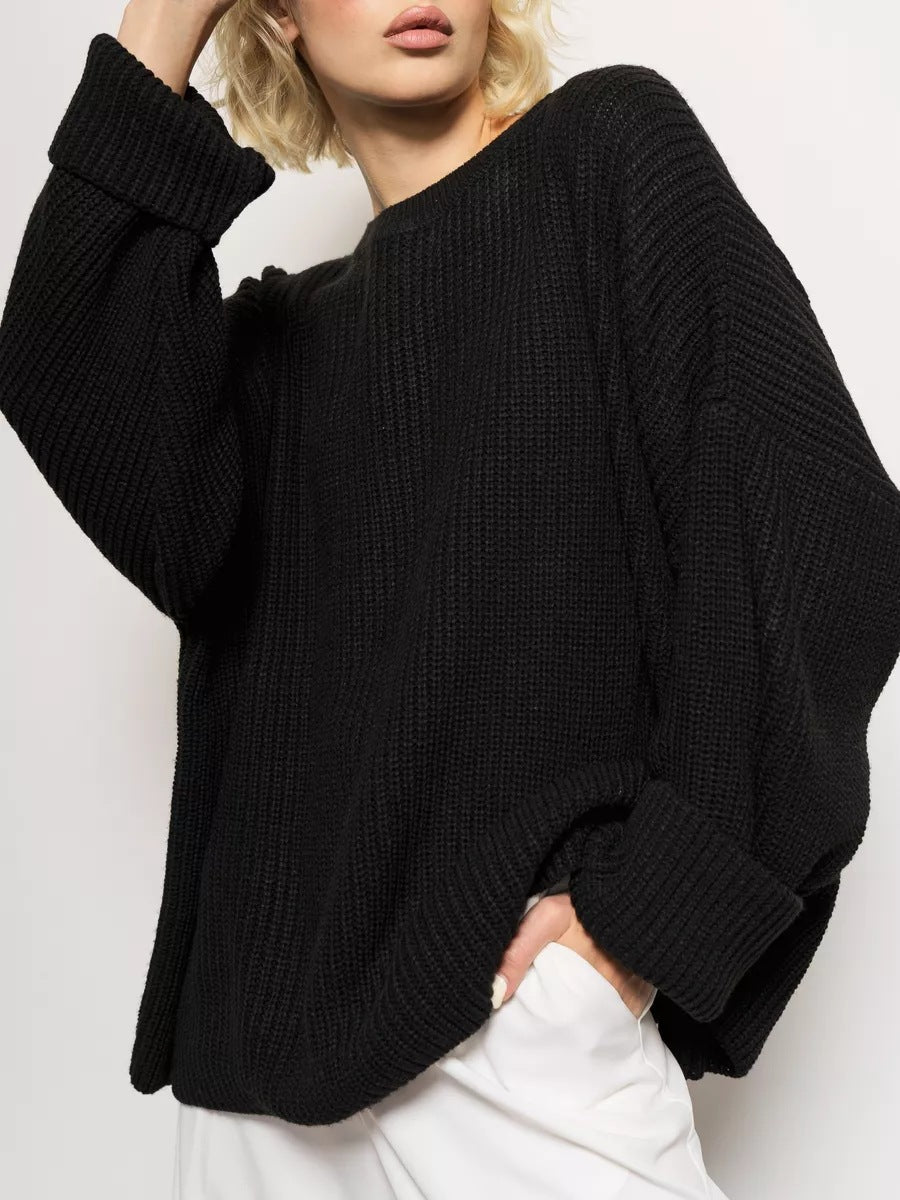 Crew Neck Lantern Sleeve Knit Pullover