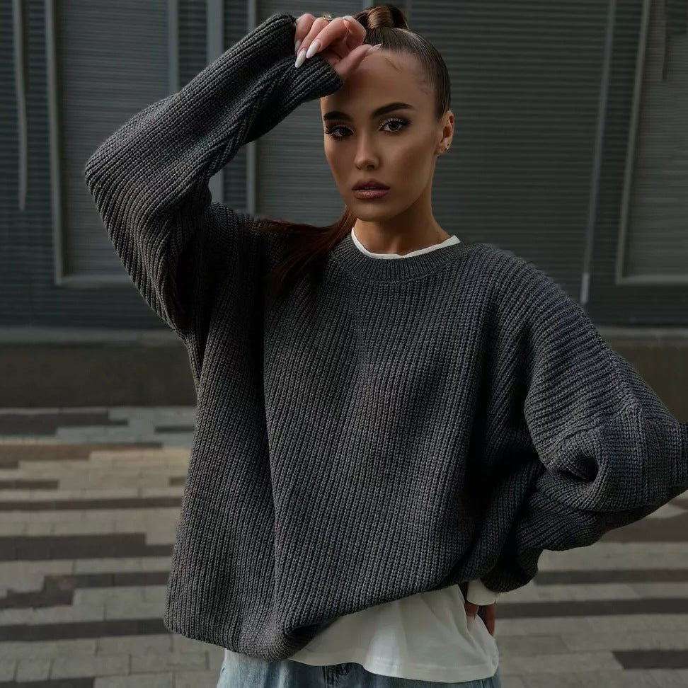 Crew Neck Lantern Sleeve Knit Pullover