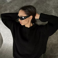 Crew Neck Lantern Sleeve Knit Pullover