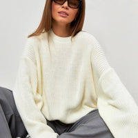 Crew Neck Lantern Sleeve Knit Pullover