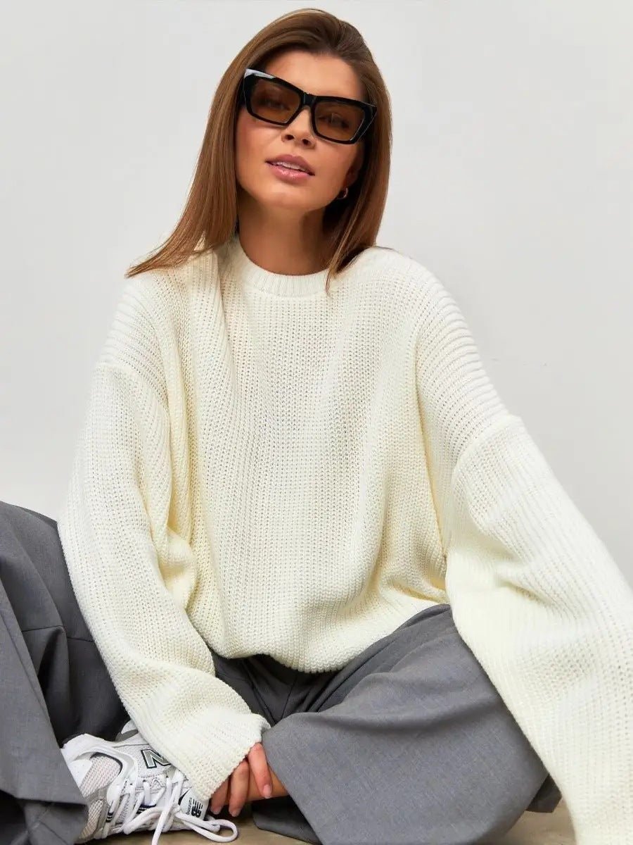 Crew Neck Lantern Sleeve Knit Pullover