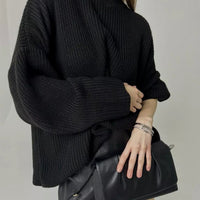 Crew Neck Lantern Sleeve Knit Pullover