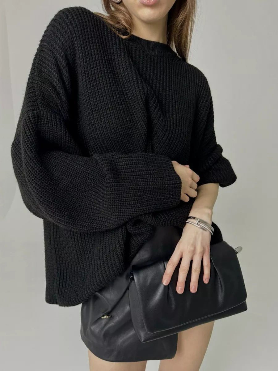Crew Neck Lantern Sleeve Knit Pullover