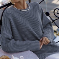 Crew Neck Lantern Sleeve Knit Pullover