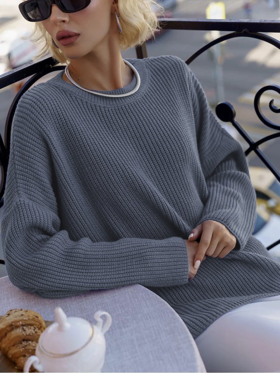 Crew Neck Lantern Sleeve Knit Pullover