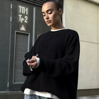 Crew Neck Lantern Sleeve Knit Pullover