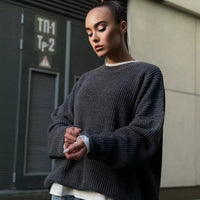 Crew Neck Lantern Sleeve Knit Pullover