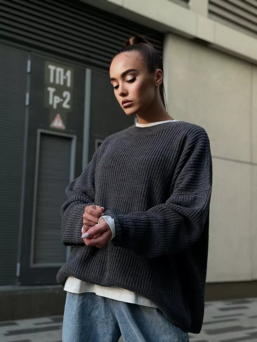 Crew Neck Lantern Sleeve Knit Pullover