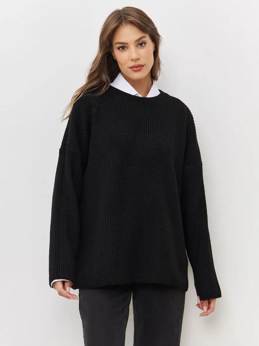 Crew Neck Lantern Sleeve Knit Pullover