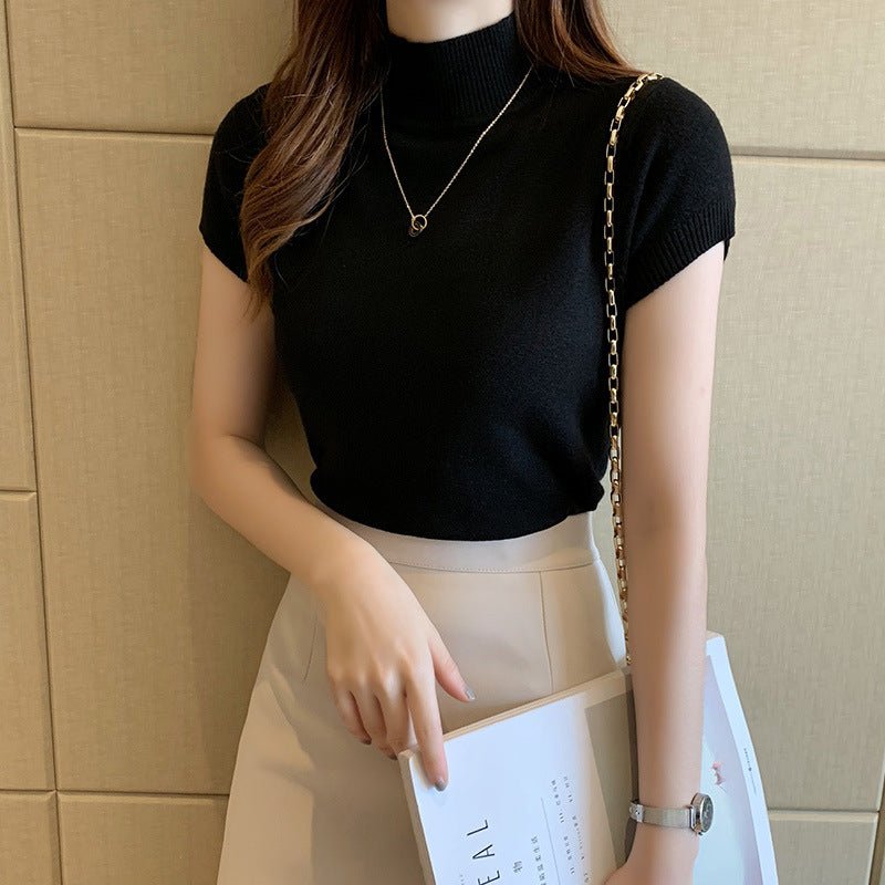 Slim 3/4 Sleeve Semi-Turtleneck Pullover