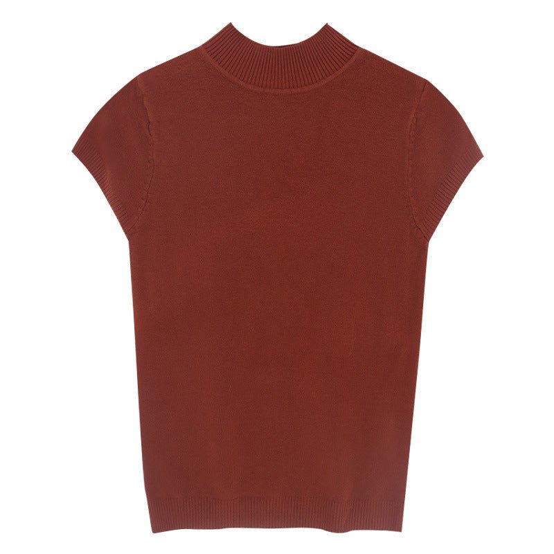 Slim 3/4 Sleeve Semi-Turtleneck Pullover