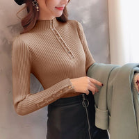 Slim Button Semi-Turtleneck Bottoming Top
