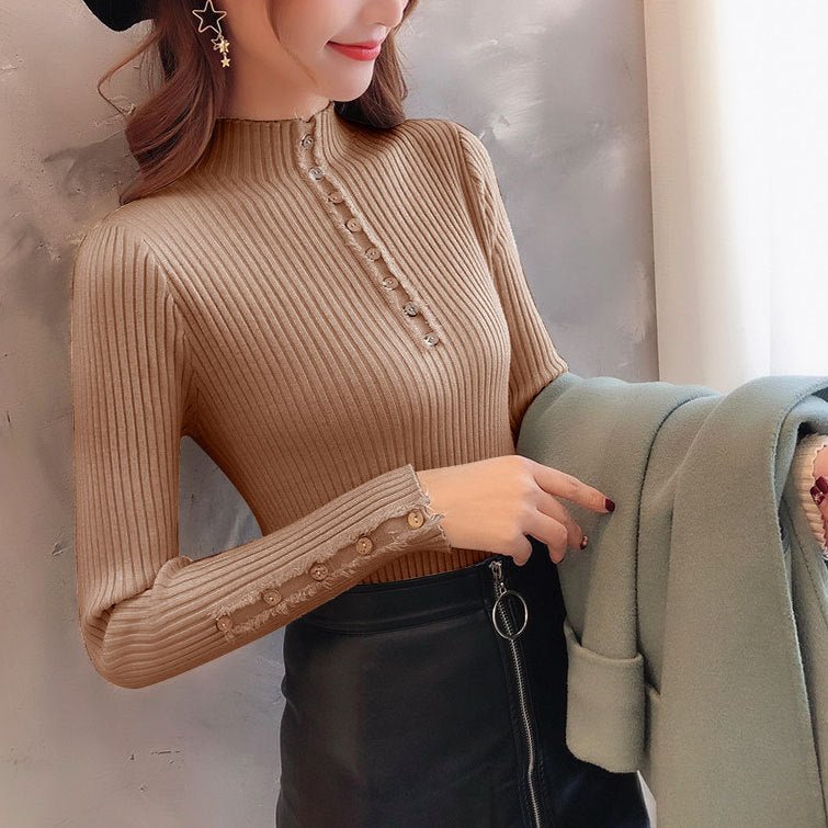Slim Button Semi-Turtleneck Bottoming Top