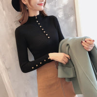 Slim Button Semi-Turtleneck Bottoming Top