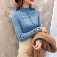 Slim Button Semi-Turtleneck Bottoming Top