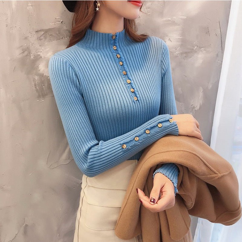 Slim Button Semi-Turtleneck Bottoming Top