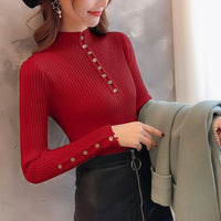Slim Button Semi-Turtleneck Bottoming Top