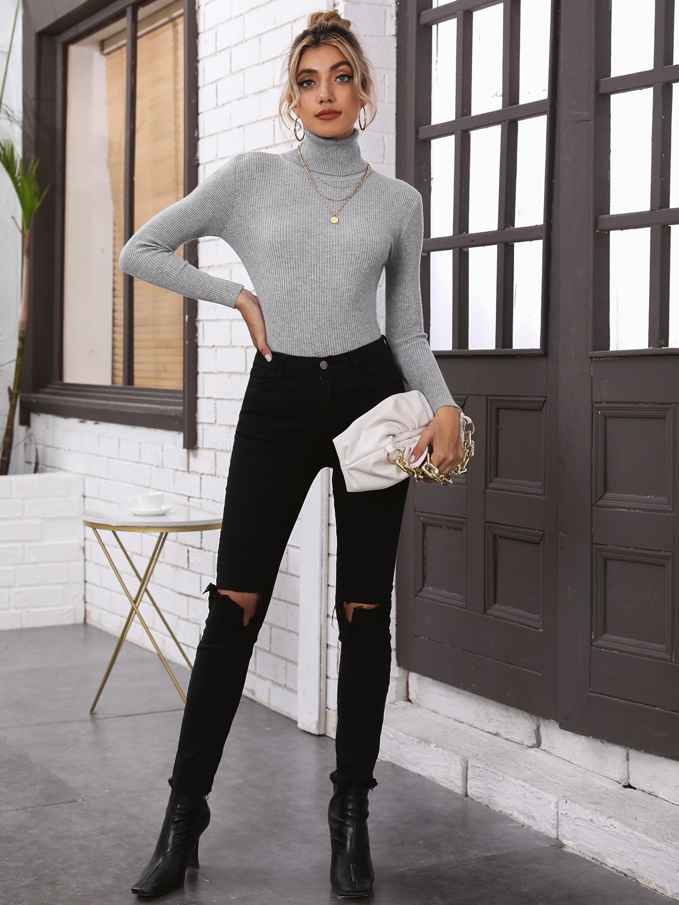 Ribbed Turtleneck Workwear Sweater