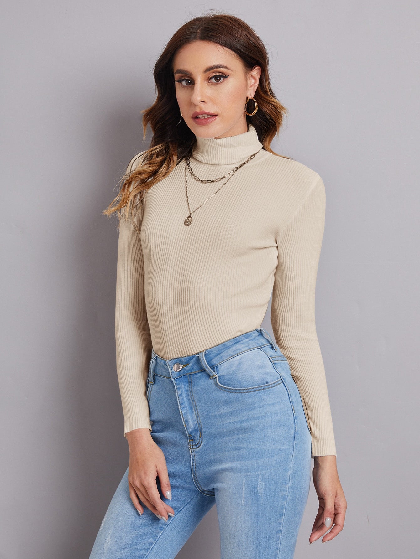 Ribbed Turtleneck Workwear Sweater