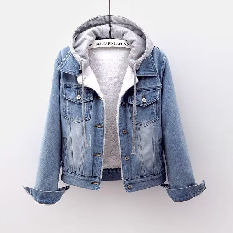 Cropped Hooded Denim Jacket