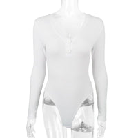 Slim Deep V Button Stripe One-Piece Top