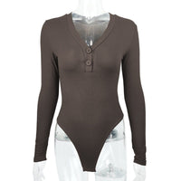 Slim Deep V Button Stripe One-Piece Top