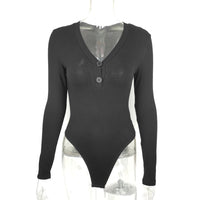 Slim Deep V Button Stripe One-Piece Top