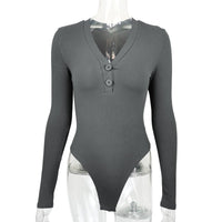 Slim Deep V Button Stripe One-Piece Top