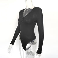 Slim Deep V Button Stripe One-Piece Top