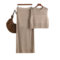 Slim Hollow Vest & Slit Skirt Set