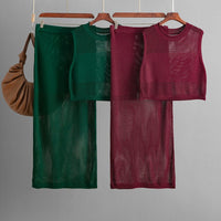 Slim Hollow Vest & Slit Skirt Set