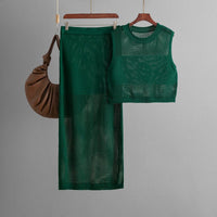 Slim Hollow Vest & Slit Skirt Set