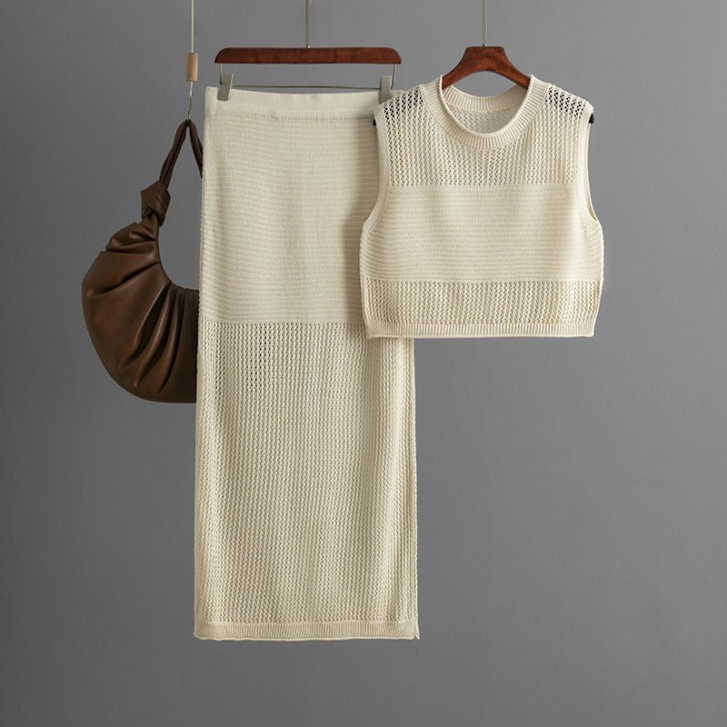 Slim Hollow Vest & Slit Skirt Set