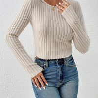 Slim Ribbed Crew Neck Winter Top