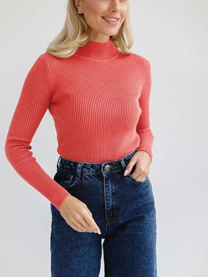 Slim Solid Semi-Turtleneck Winter Top