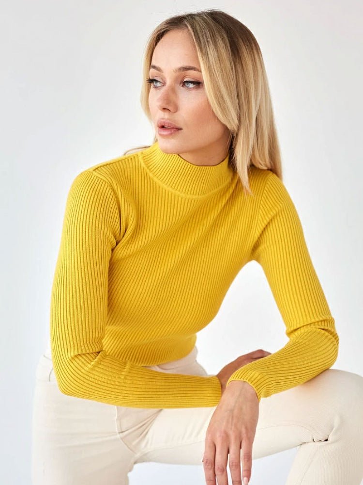 Slim Solid Semi-Turtleneck Winter Top