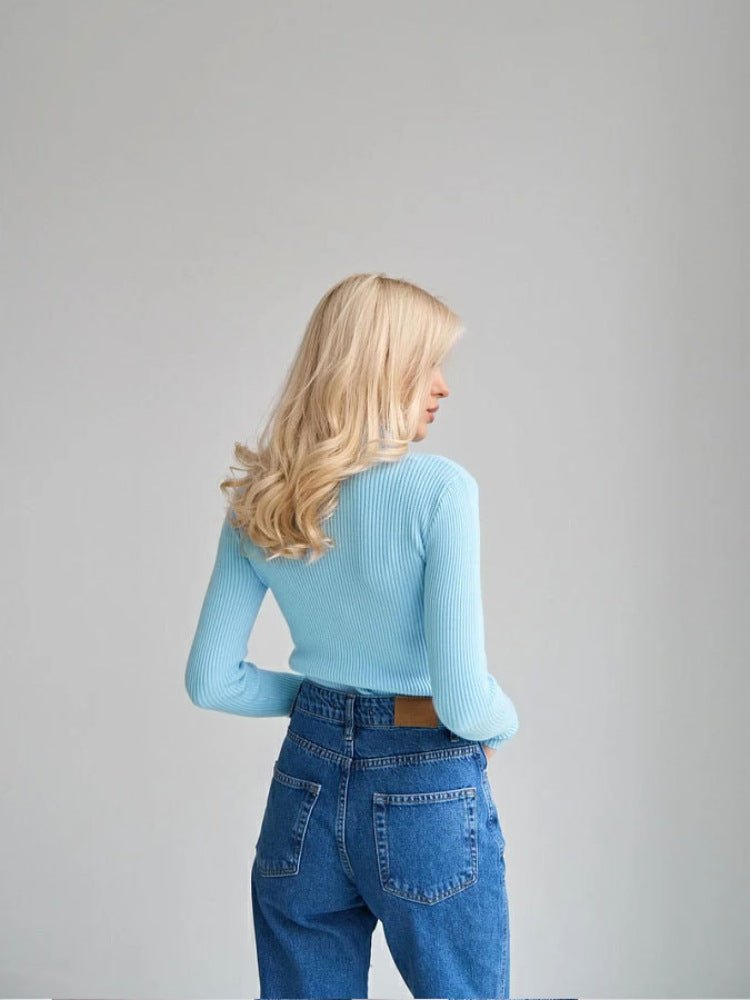 Slim Solid Semi-Turtleneck Winter Top