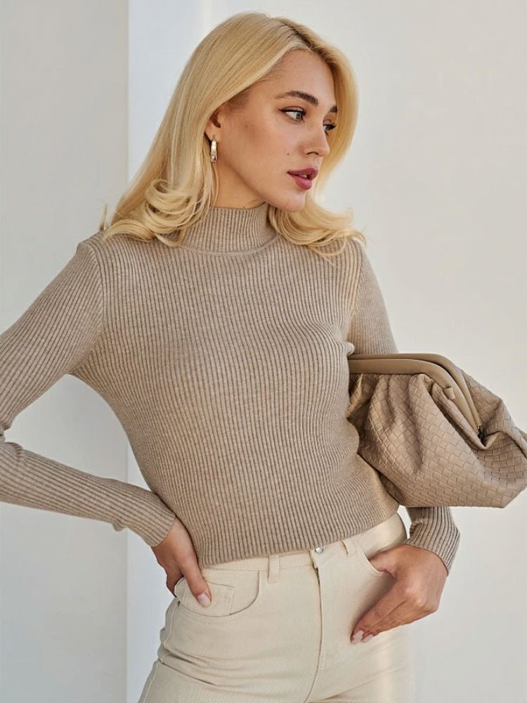 Slim Solid Semi-Turtleneck Winter Top