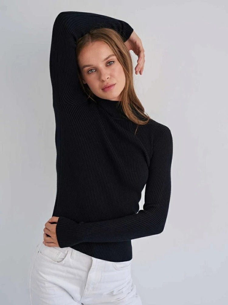 Slim Solid Semi-Turtleneck Winter Top