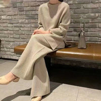 Solid Split Sweater & Wide-Leg Pants Set
