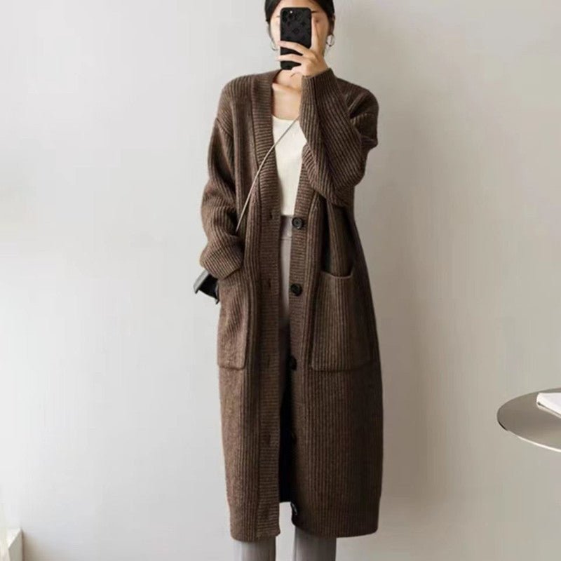 Thick Loose Solid V-Neck Cardigan