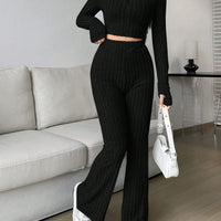 Solid Cropped Tee & Flare Pants Set