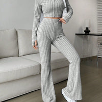 Solid Cropped Tee & Flare Pants Set