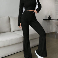 Solid Cropped Tee & Flare Pants Set