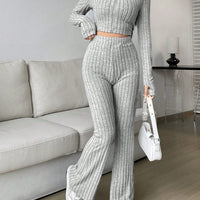 Solid Cropped Tee & Flare Pants Set