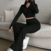 Solid Cropped Tee & Flare Pants Set