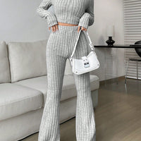 Solid Cropped Tee & Flare Pants Set