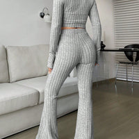 Solid Cropped Tee & Flare Pants Set