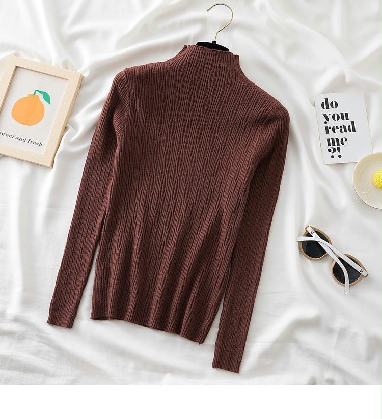 Slim Semi-Turtleneck Jacquard Pullover