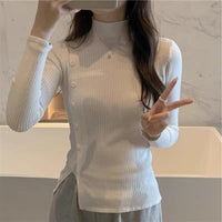 Slim Semi-Turtleneck Button Pullover